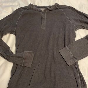 Eddie Bauer Henley with four buttons in faded gray